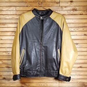 Dormeuil England Two-Tone Leather Bomber Jacket Large Dark Brown and Tan - Moto